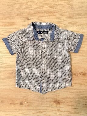 Ben Sherman Blue Patterned Short-Sleeve Button-Down Shirt
